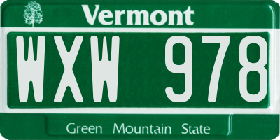 VT license plate WXW978