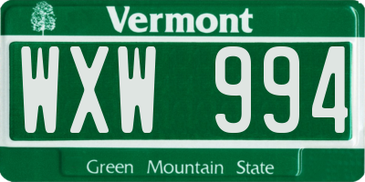 VT license plate WXW994