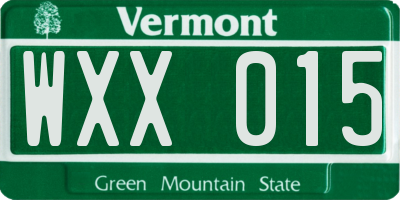 VT license plate WXX015