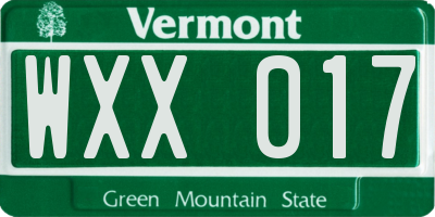 VT license plate WXX017