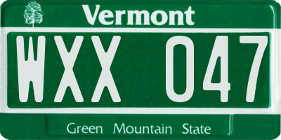 VT license plate WXX047