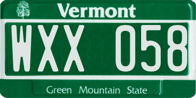 VT license plate WXX058