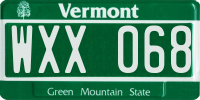 VT license plate WXX068
