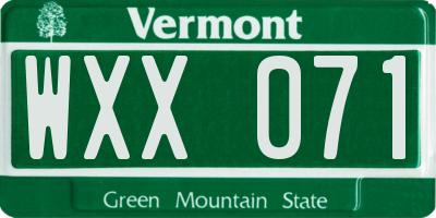 VT license plate WXX071