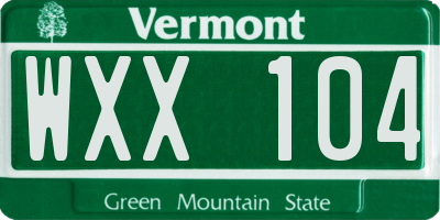 VT license plate WXX104
