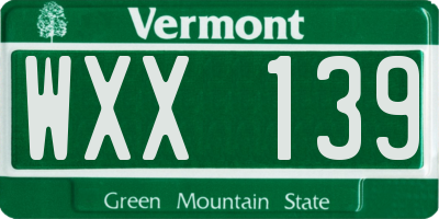 VT license plate WXX139