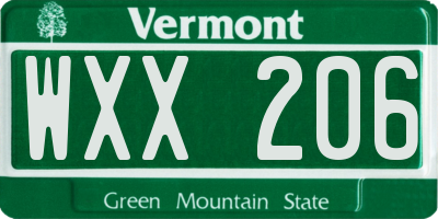 VT license plate WXX206