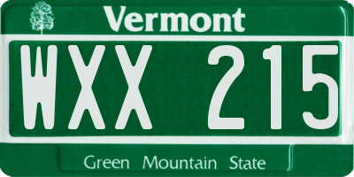 VT license plate WXX215
