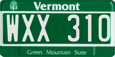 VT license plate WXX310