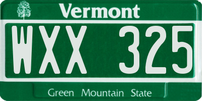 VT license plate WXX325