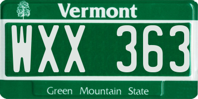 VT license plate WXX363
