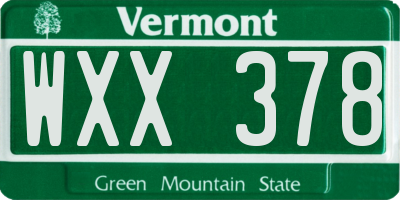 VT license plate WXX378