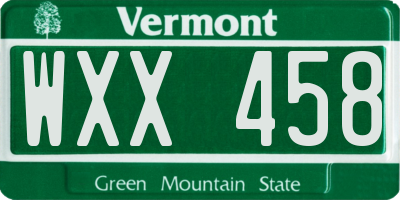 VT license plate WXX458