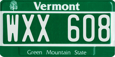 VT license plate WXX608