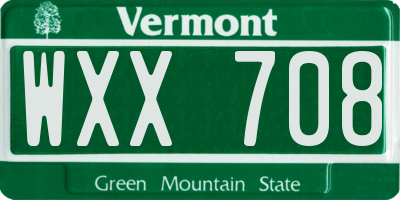 VT license plate WXX708