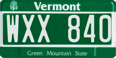 VT license plate WXX840