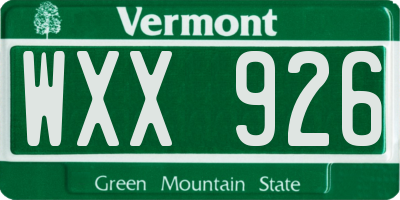VT license plate WXX926