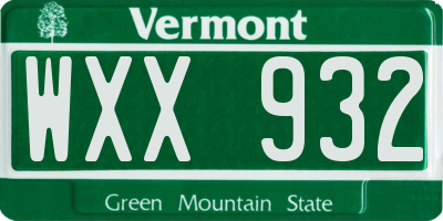 VT license plate WXX932