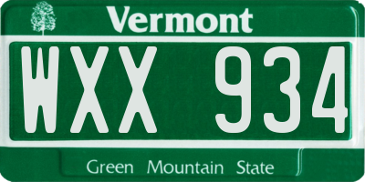 VT license plate WXX934