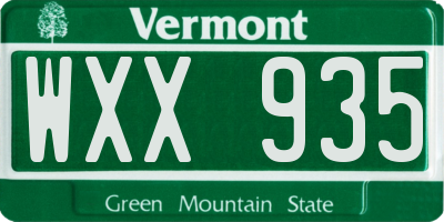 VT license plate WXX935