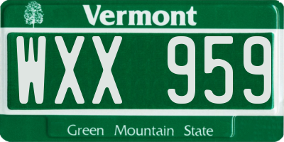 VT license plate WXX959