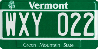 VT license plate WXY022