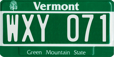 VT license plate WXY071
