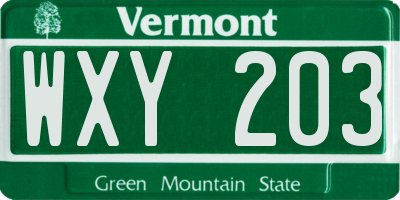 VT license plate WXY203