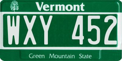 VT license plate WXY452