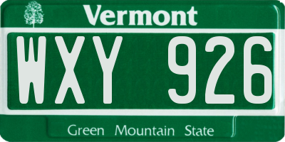 VT license plate WXY926