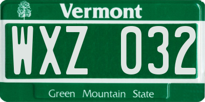 VT license plate WXZ032