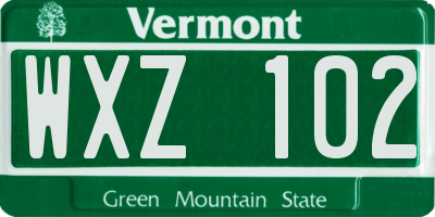 VT license plate WXZ102