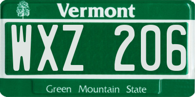 VT license plate WXZ206