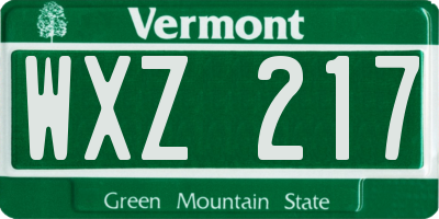 VT license plate WXZ217