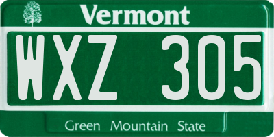 VT license plate WXZ305