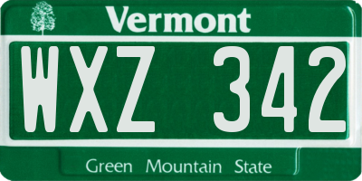 VT license plate WXZ342