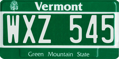 VT license plate WXZ545