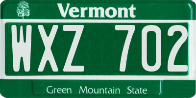 VT license plate WXZ702