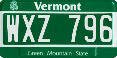 VT license plate WXZ796