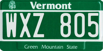 VT license plate WXZ805
