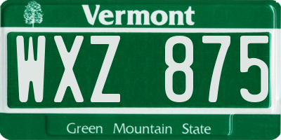 VT license plate WXZ875
