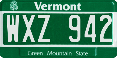 VT license plate WXZ942