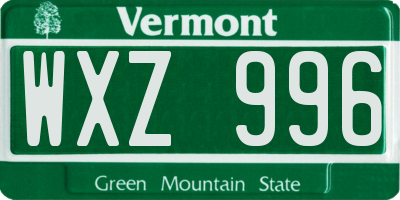 VT license plate WXZ996