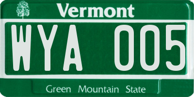 VT license plate WYA005