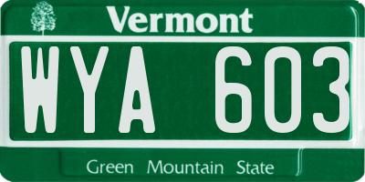 VT license plate WYA603