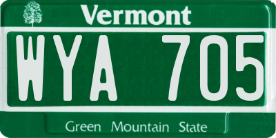 VT license plate WYA705