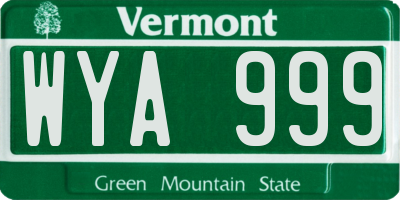 VT license plate WYA999