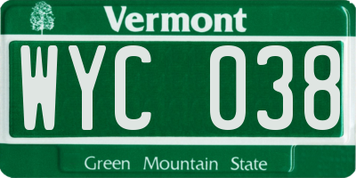VT license plate WYC038