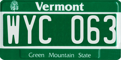 VT license plate WYC063