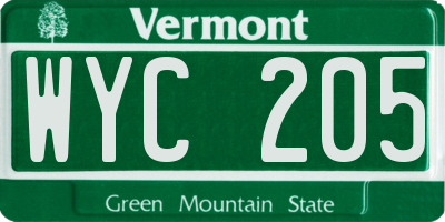 VT license plate WYC205